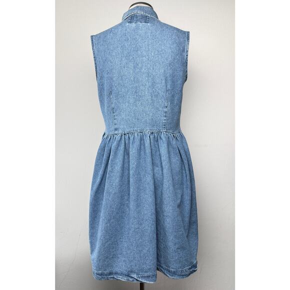 Vintage Rafaella Denim Dress Button Front Sleeveless Cotton Size 6 Cottagecore - Picture 5 of 9